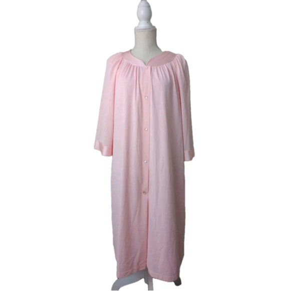 Shadowline Robe & Gown Set Pockets Satin Pink Women's Size M Vintage USA - Picture 1 of 6